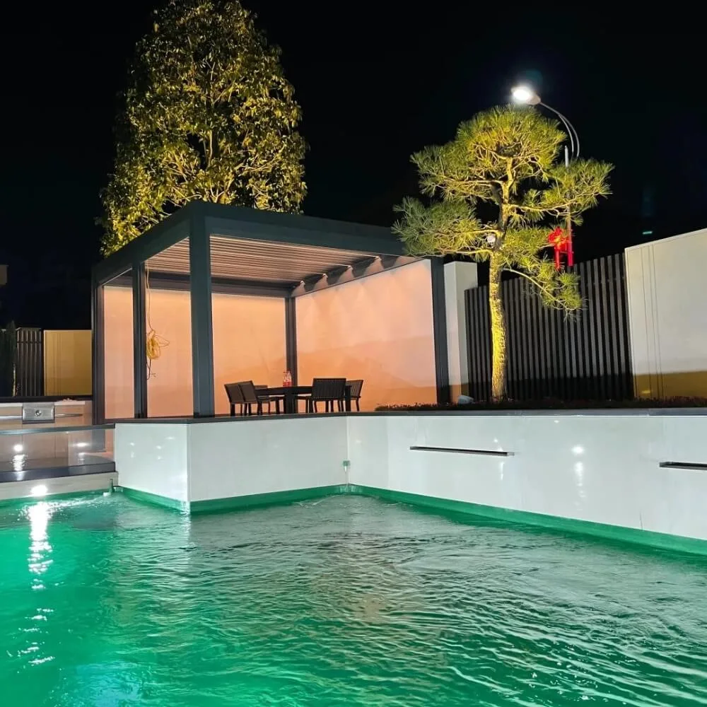 Creating a Private Poolside Oasis: Custom LED Pergola with White Privacy Screens in Penang