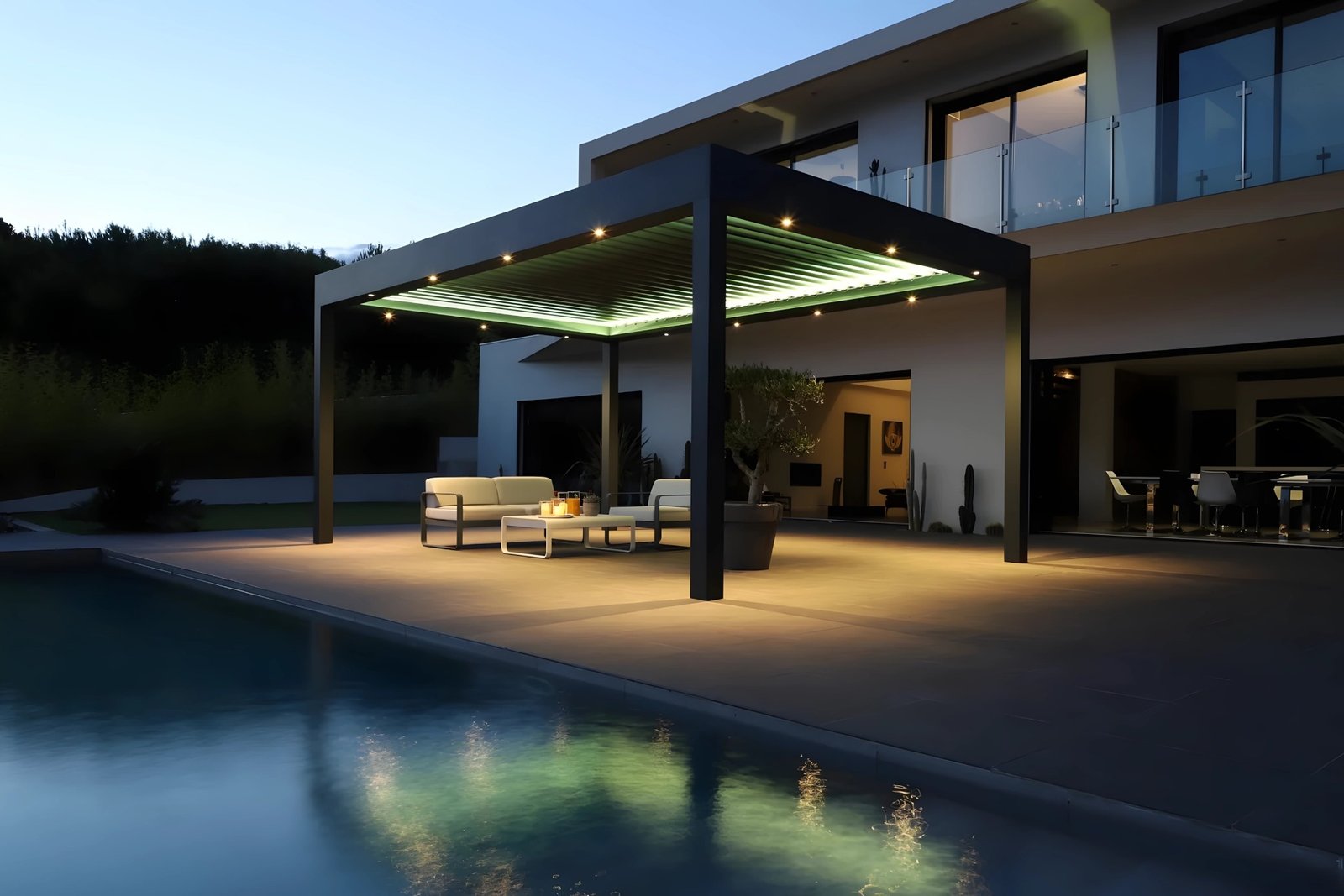 Outdoor Aluminum Bioclimatic Pergola with Integrated LED Lighting
