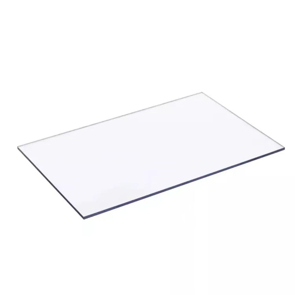 Clear solid polycarbonate roof panel sample for door and window canopies, demonstrating high light transmission and premium material clarity.