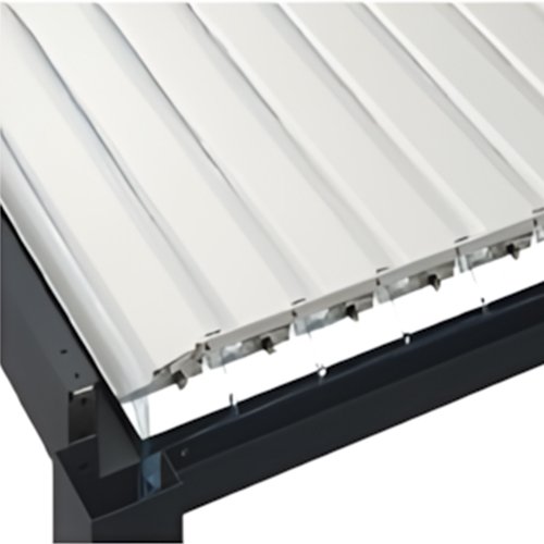 Cross-section view of heavy-duty dual-layer waterproof aluminum louvers, demonstrating the interlocking weather-tight seal design.