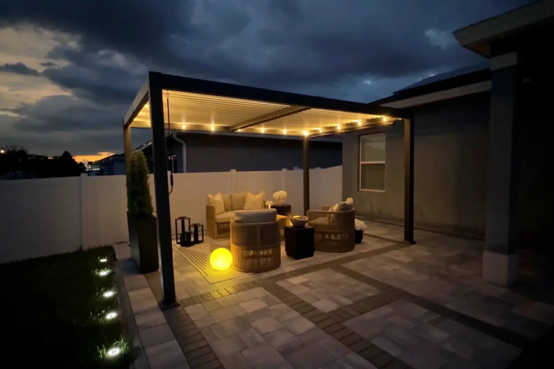 real photos of an outdoor pavilion at night